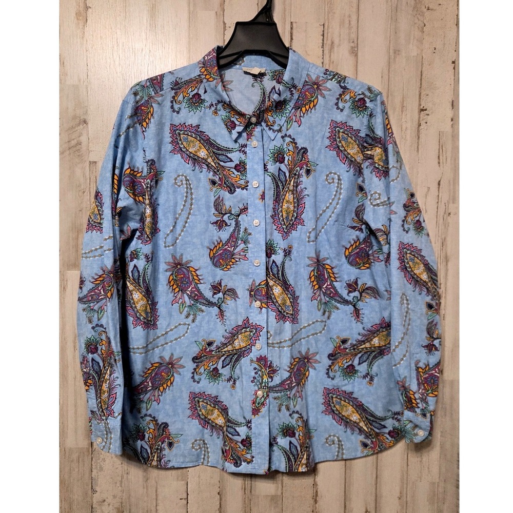 Talbots XLP petite Button Shirt Paisley Long sleeve Collared